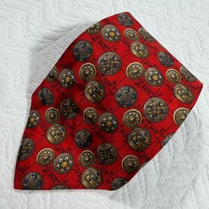 Kieselstein-Cord Mens Red Silk‎ Tie Moon Star Crest Designer Made in Italy